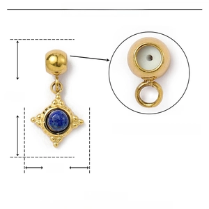 Detail of 14mm stainless steel gold pendant with blue natural stone and rubber stopper