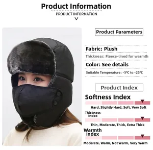 Détails du bonnet trappeur noir avec masque pour froid extrême et protection vent