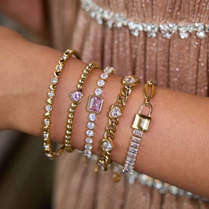 Stainless Steel Gold Plated Zircon Bracelet Heart Pendant Padlock Tennis Cuban Chain Waterproof Hypoallergenic Jewelry Women