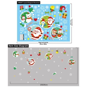 Christmas window stickers detail showing layout 60x45cm and display size 150x90cm