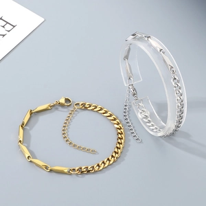 Minimalist titanium steel cuboid curb chain bracelet in gold and silver finish