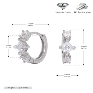 Detailed dimensions of 925 sterling silver hoop earrings with 5A grade zircon stones