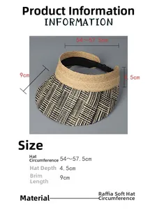 Detailed size chart showing raffia sun hat dimensions including brim and circumference