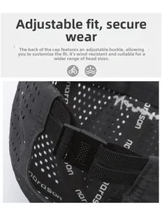 Detail of adjustable buckle and breathable perforated fabric on quick-dry sun hat