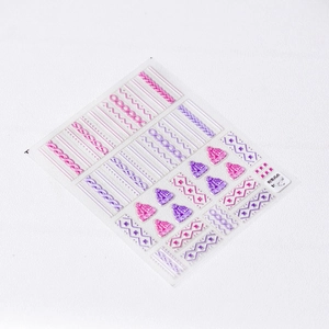 Detailed macro view of 5D embossed nail stickers featuring pink knit sweater patterns
