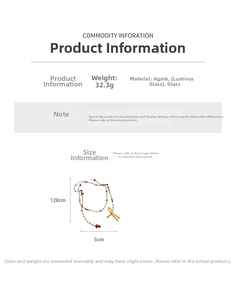 Size specifications for beaded bow necklace featuring agate and glass materials