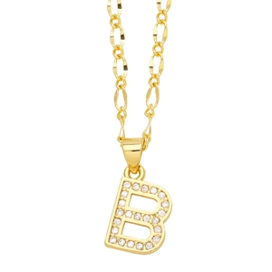 Golden micro-pave zircon letter B pendant necklace with a classic fine link chain