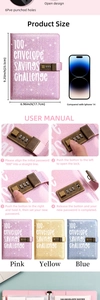 User manual and size guide for 100 envelope savings binder with secure digital combination lock