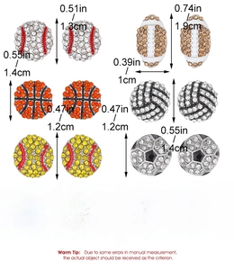 Détails d'un lot de 6 paires de boucles d'oreilles sport avec dimensions et poids précis
