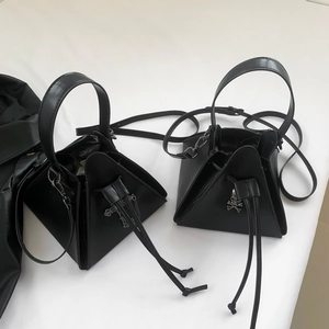 Gothic punk black PU leather pyramid crossbody bag with cross and skull charms