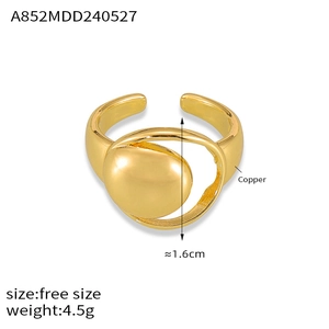 Detailed view of golden geometric moon ring with 1.6cm diameter and copper material