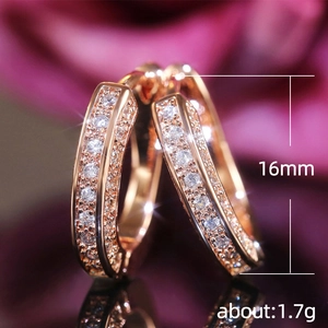 Elegant 16mm U-shaped rose gold hoop earrings with sparkling cubic zirconia pavé setting