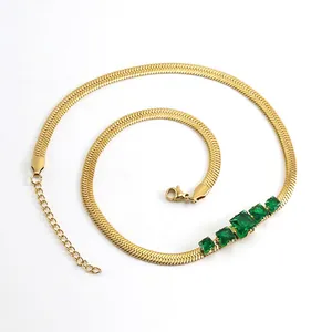 Snake Chain Necklace 18K Gold Plated Stainless Steel Square Zircon Inlaid Elegant Fashion Jewelry For Women Gift