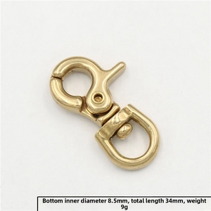 Detail of brass lobster clasp with 8.5mm inner diameter and 34mm total length