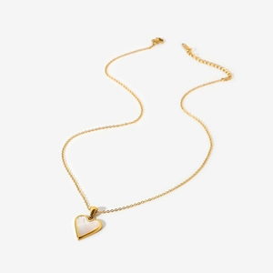 Elegant 18K gold heart pendant necklace with white shell inlay for women