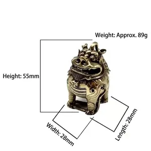 Mini vintage brass incense burner with mythical beast carving, 55mm height decorative tripod