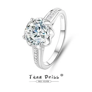 Detailed side view of S925 silver crown ring featuring a 2ct moissanite in six-prong setting
