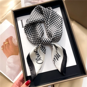 Elegant Square Scarf Houndstooth Pattern Faux Satin Satin Neckerchief For Women Hair Bag Tie Retro Fashion Accessories