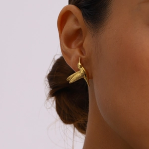Hummingbird Earrings Stainless Steel Gold Plated Vintage Minimalist Bird Studs For Women Hypoallergenic Jewelry