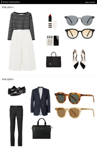 Flat lay showing retro sunglasses styled with business and casual fashion outfits