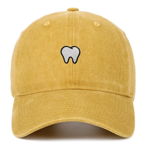Vintage ginger yellow washed cotton baseball cap with small tooth embroidery on front