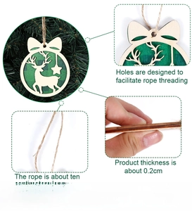 Detail of wooden reindeer ornament showing 0.2cm thickness and 10cm natural jute rope