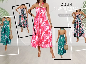 Collage de robes maxi d'été à licou avec imprimés floraux et détails dos nu sexy