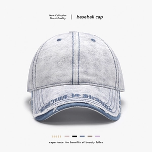 Vintage Distressed Washed Denim Baseball Cap Letter Embroidery Adjustable Cotton Sun Hat Outdoor Streetwear For Men Women