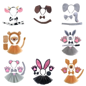 Kids plush animal costume set with headband bowtie and tail for parties and Halloween