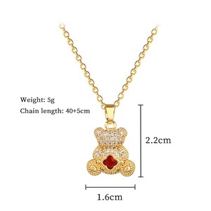 Detailed specs of titanium steel necklace featuring a crystal bear pendant with red zircon