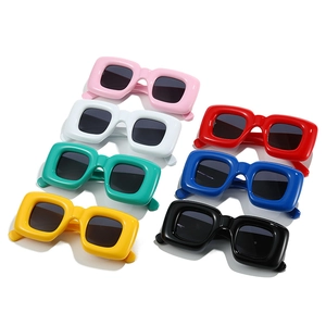 Fashionable Y2K square sunglasses set in various vibrant colors with thick frames