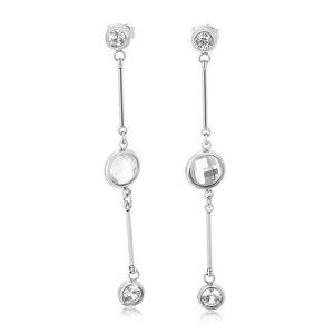 Elegant long tassel earrings in stainless steel with crystal rhinestones for women