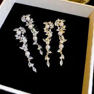 Tassel Dangle Earrings Alloy Zircon Faux Artificial Pearl Butterfly Vine Elegant Jewelry Women With 925 Sterling Silver Earring Post