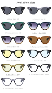Collage of eleven oval leopard print sunglasses and blue light glasses in multiple colors