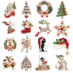Kerst Broches Spelden Legering Strass Emaille Rendier Kerstman Boom Sneeuwpop Feestelijke Sieraden Cadeau