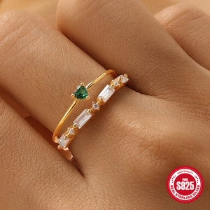 S925 Sterling Silver Gold Plated Open Ring For Women Adjustable Zirconia Flower Heart Opal Fashion Jewelry Finger Ring Gift