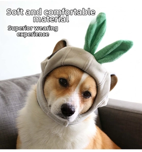 Soft plush pet hat featuring cute green sprout ears and comfortable chin strap closure