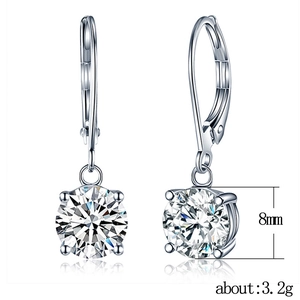 Classic 8mm round-cut cubic zirconia earrings in silver plating, weight 3.2g