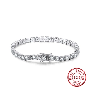 925 Sterling Silver Tennis Bracelet Sparkling Round AAAA Zirconia Classic Row Wristband Jewelry For Women Men