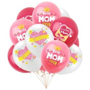 Mother's Day balloon set featuring pink, red, and white latex balloons with festive prints