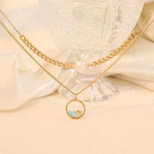 Goldene zweilagige Edelstahlkette mit Perle und Sternanhänger für Damen