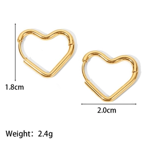 Polished 18K gold stainless steel heart hoop earrings, size 1.8cm x 2.0cm, weight 2.4g