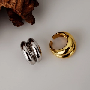 Minimalist double-layered geometric 925 sterling silver open rings in gold and silver
