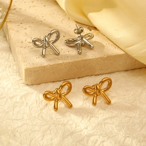 Fashion Bow Earrings Stainless Steel 18K Gold Plated Luxury Minimalist Design Trendy Jewelry Accessory For Women