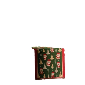 Green polyester Christmas table runner with red Santa Claus and golden tree jacquard patterns