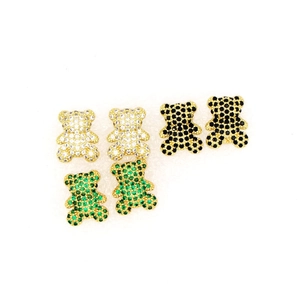 Cute Bear Stud Earrings 18K Gold Plated Copper Colorful Zircon Micro Pave Animal Jewelry For Women
