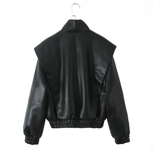 Blouson aviateur en similicuir noir oversize avec col montant et ourlet élastique