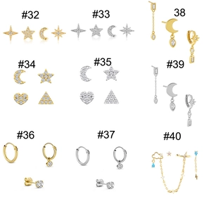 Sparkling crystal flower earring set with moon and star studs in gold and silver plating