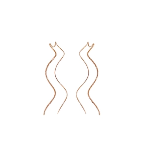 Minimalist wavy drop earrings with long tassel design in rose gold finish for women