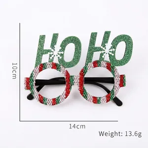 Funkelnde Weihnachtsbrille mit Ho Ho Schriftzug und Schneeflocken-Dekor, 14x10cm